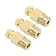 3 x Brass Tube Compression Fittings 4mm Tube OD 1/8 BSP Male Thread Gold Tone