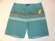 BRIXTON Men's Board Shorts BARGE STRIPE TRUNK - Fern - Size 34 - NWT
