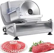 Electric Meat Slicer, 200W Meat Slicer Machine with Adjustable Thickness 1-15mm and 19cm Stainless Steel Serrated Blade, Bread Slicer with Safety Switch, for Cheese, Deli Food, Cold Cuts, Vegetable