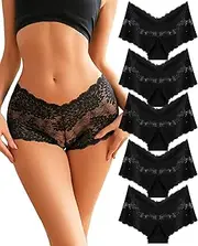 [ALL OF ME] Pack of 5 Women's Lace Sexy Underwear V-Shape Cut Briefs Boxer Shorts Panties Comfortable Hipster Lingerie for Women S-XL, B-5 Series, Small
