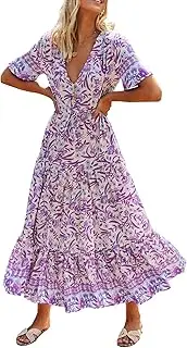[R.Vivimos] Womens Summer Floral Print Cotton Short Sleeve Flowy Dress
