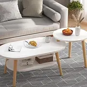 Uandhome Coffee Table-Oval Wood Coffee Table with Open Shelving for Storage and Display 2 Tier Sofa Table, Small Modern Furniture for Living Room&Home(White)