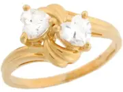 10k or 14k Yellow Gold Two White CZ Heart Promise Engagement Ladies Ring