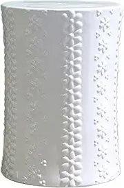 Ceramic Drum Table Decorative Garden stools, Decorative Ceramic Garden Stool, White Glazed Embossed Shoe Changing Stool Drum Stool, Suitable for Outdoor Garden,