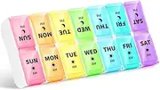 [Opret] Pill Organiser Box 7 Day, 2 Times a Day for AM PM, Weekly Travel Pill Case with 14 Removable Compartments, for Vitamins Fish Oils Supplements Medication