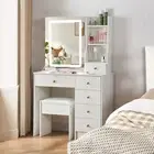 Vanity Desk Bedroom Dressing Table with LED Mirror+Stool Set Make up Desk Modern