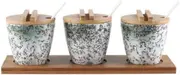 ZHZXBDGQ Condiment containers Ceramic Seasoning Rack Seasoning Box, Salt and Pepper Containers Set, with Lid Tray Serving Condiment Jar -White