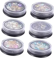 Vaguelly 6 Boxes Multicolored Nail Art Rhinestones Set Assorted DIY Decorations with Diamond Beads for Manicure Charm White Pink Purple Light Purple Light Pink