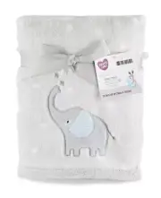 Parents Choice Walmart Gray White Stars Embroidered Elephant Plush Baby Blanket
