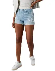 [American Eagle] Next Level Distressed Denim Midi Short in Light Bright Indigo