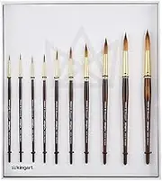 KINGART 1010C Finesse Synthetic KOLINSKY Sable Set of 10 Paint Brush Set, Assorted, Gold, Brown