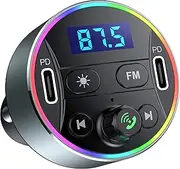 Dual PD 40W Type-C USB Car Charger Bluetooth Car Adapter Bluetooth 5.3 FM Transmitter for Car with Microphone & HiFi Sound MP3 Music Player Radio Audio Receiver Support Hands-Free
