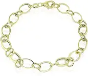 [Hoops & Loops] 14K Gold Italian Lightweight Hammered Round & Polished Oval Chain Link Bracelet