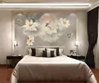 3D White Lotus Bird ZHUA7497 Wallpaper Wall Murals Removable Self-adhesive Amy