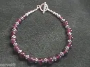Amethyst and Sterling Silver Bali Bead Bracelet - 7"