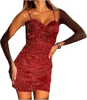 [Generic] Women's Fashion Slim Backless Glitter Cross Pleated Slip Sexy Bandage Mini Club Party Dresses