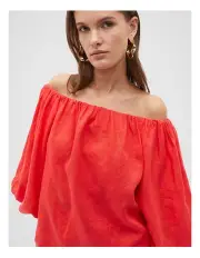 [Seed Heritage] Linen Off Shoulder Top in Strawberry Red