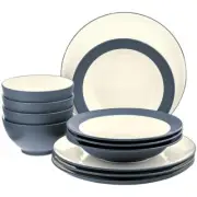 Noritake Kitchen Colorwave Blue Stoneware Coupe Dinnerware Set Service For 4