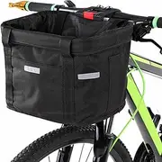Bike Basket Folding Cat Dog Carrier Bicycle Handlebar Bag Quick Release Detachable Storage Basket