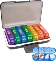 Smarban Pill Organizer 4 Times a Day,Pill Box,Medicine Organizer with Removable Days,Portable 7 Day Pill Case for Travel Pill Containers for Vitamins Fish Oils Supplements（Seven colors+black shell）