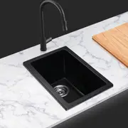 ACA 45x25CM Kitchen Sink Granite Stone Sink Basin Single Bowl Black Top/Under/Flush Mount