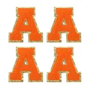 4Pcs Chenille Letter Patches Iron on Letter Patches Orange a Alphabet Decorative