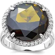 [JewelryWeb] 925 Sterling Silver Polished Clear and Green CZ Simulated Diamond Ring 18.2mm Wide Band Style-Ring for Women