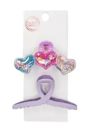 Wonder Nation Girls Heart Pink Hair Confetti and Loop Claw Clips 2-Piece New