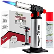 Jo Chef Kitchen Torch With Butane included, Refillable Butane Torch, Creme Brulee Torch, Blow Torch Lighter gun With Safety Lock & Adjustable Flame, Culinary Cooking Torch for Food, 1 Can Included