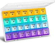 Large Monthly Pill Organizer, 28 Day Pill Box Organizerd by Week, Big Compartment Pill Case with Dust- Proof Box, 7day pill dispenser 4 times a day, Medicine Organizer supplyment for Vitamin, Fish Oil (Multicolor)