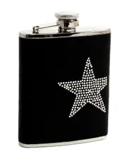 Bey-Berk 6oz Stainless Steel Black Leatherette Flask