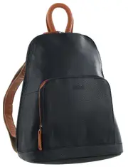 Milleni Genuine Italian Leather Soft Nappa Backpack Bag Travel Black/Cognac Backpacks