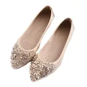 Nevenka Women Flat Shoes Flower Rhinestone Sparkly Slip Ons Shoes-Gold2