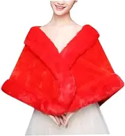 [LIFKOME] Plush Cappa Shawl for Brides Winter Warm Red Tippet Elegant Wedding Dress Accessory Fashionable Shoulder Cape for Prom Parties Cozy and Stylish Design