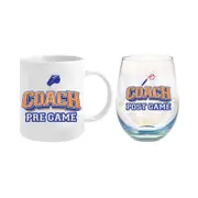 2pc Coach Pre/Post Game 360ml/600ml Ceramic Coffee Mug & Stemless Glass Set