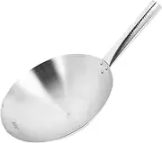 iplusmile Stainless Steel Wok Pan Round Bottom Frying Pan Lid Silver Induction Wok for Electric Stove Round Bottom for Gas Stove Random Style