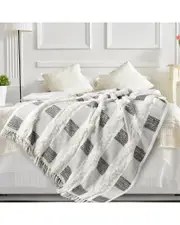 LR Home Sarah Checkered Hand-Woven Organic Throw Blanket