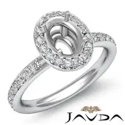 Halo Pre-Set Oval Shape Semi Mount Diamond Engagement Ring Platinum 950 0.54Ctw