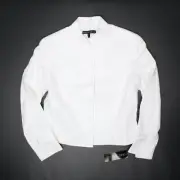 NWT Lafayette 148 New York Womens Linen Jacket 12 Solid White Mandarin Collar
