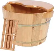 Thickened Wooden Foot Bath Bucket Lit, Solid Wood Feet Deep Soaking Spa Basin with Roller & Insulation Cover, Long Lasting Insulation And Deepening Foot Bucket for Pedicure Shop