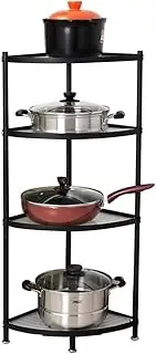 Kitchen Corner Shelf Height Adjustable Storage Rack Countertop Pot Holder Rack Stackable Multi-Layer Freestanding Metal Storage Pot Rack, Black (4-Tier)
