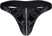 [Rswnyirn] Men's PVC Leather Wetlook Bikini Briefs Zipper Open Front Pouch G-String Thongs Underwear