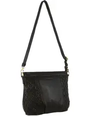 [PIERRE CARDIN] Leather Embossed Crossbody Bag in Black