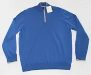 New HAGEN Sweater Quarter Zip Pullover Men's 2XL XXL Blue 100% MERINO WOOL Italy