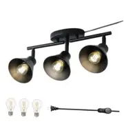 3 Light Plug in Ceiling Light Fixture,Modern Plug 3 Light-Dim+Timer+Bulbs Black