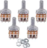 BCMCBV 5pcs 50K Ohm 6 Pins Split Shaft Rotary Linear Dual Taper Audio B Type Potentiometer,Volume Control Potentiometer
