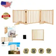 Compact 3-Panel Wooden Dog Gate - Portable Indoor Pet Barrier with Non-Slip Feet