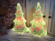 Blow Mold White Gingerbread Trees Red And Green Union Don Featherstone 29”