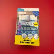 Fortnite Boogie Kids 4-Piece Microfiber Full Sheet Set Blue Epic Games New!