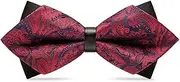 [HISUNBEN] Men's Solid Color Pre-tied Bow Tie Adjustable Tuxedo Two Layer Bow Tie with Gift Box-Red-02